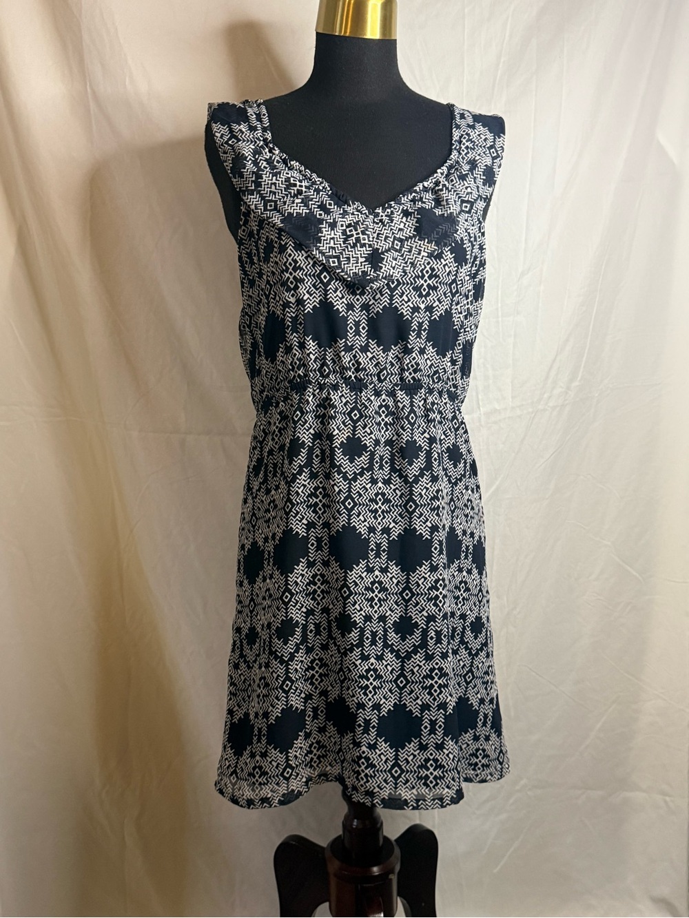 Roxy Women’s Sleeveless Black White Geometric Print Dress Size M Casual Boho